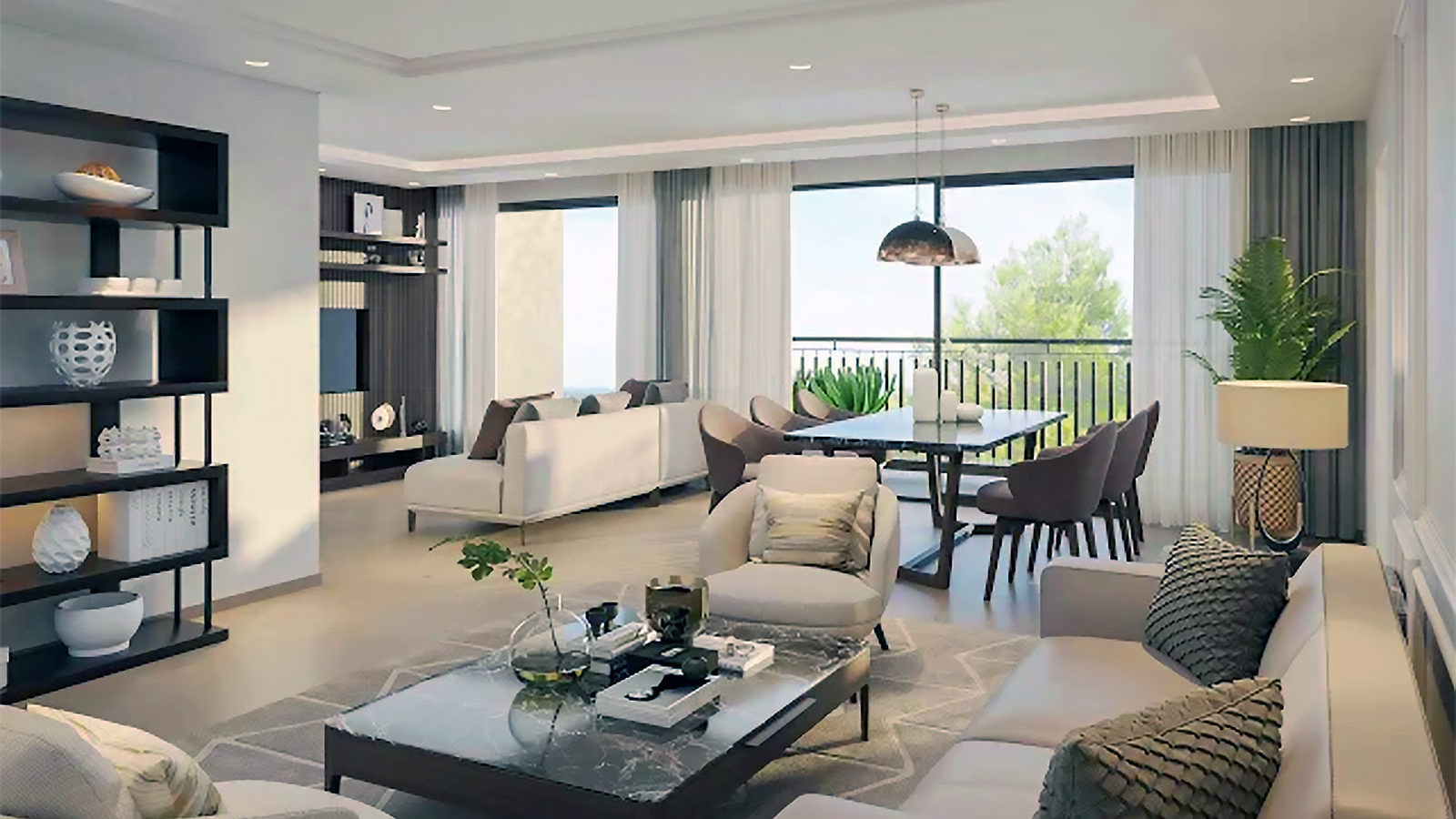 Modern skyscraper with glass facade and blue sky background